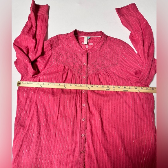 PILCRO ANTHROPOLOGIE The Victoria Lace Button Down in Pink Size 18W Boho Beach - Picture 15 of 15